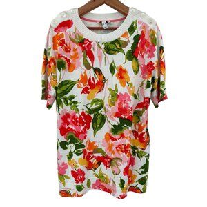 QVC Isaac Mizrahi Live Womens Floral Print Short Sleeve Cotton Blend Sweater XL